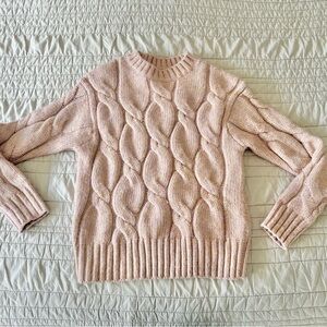 Evereve Cable Knit Crewneck Sweater - Blush Pink